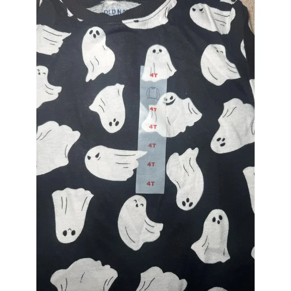 Old Navy Long Sleeve T-Shirt Unisex Size 4T Black with Ghost Graphic Print NWT
